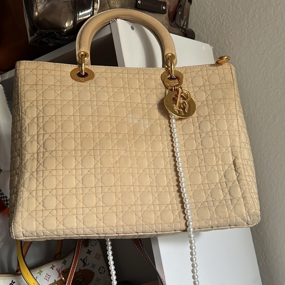 Christian dior Lady Dior Cannage Cream/off nylon quilted beige Handbag - Picture 12 of 13